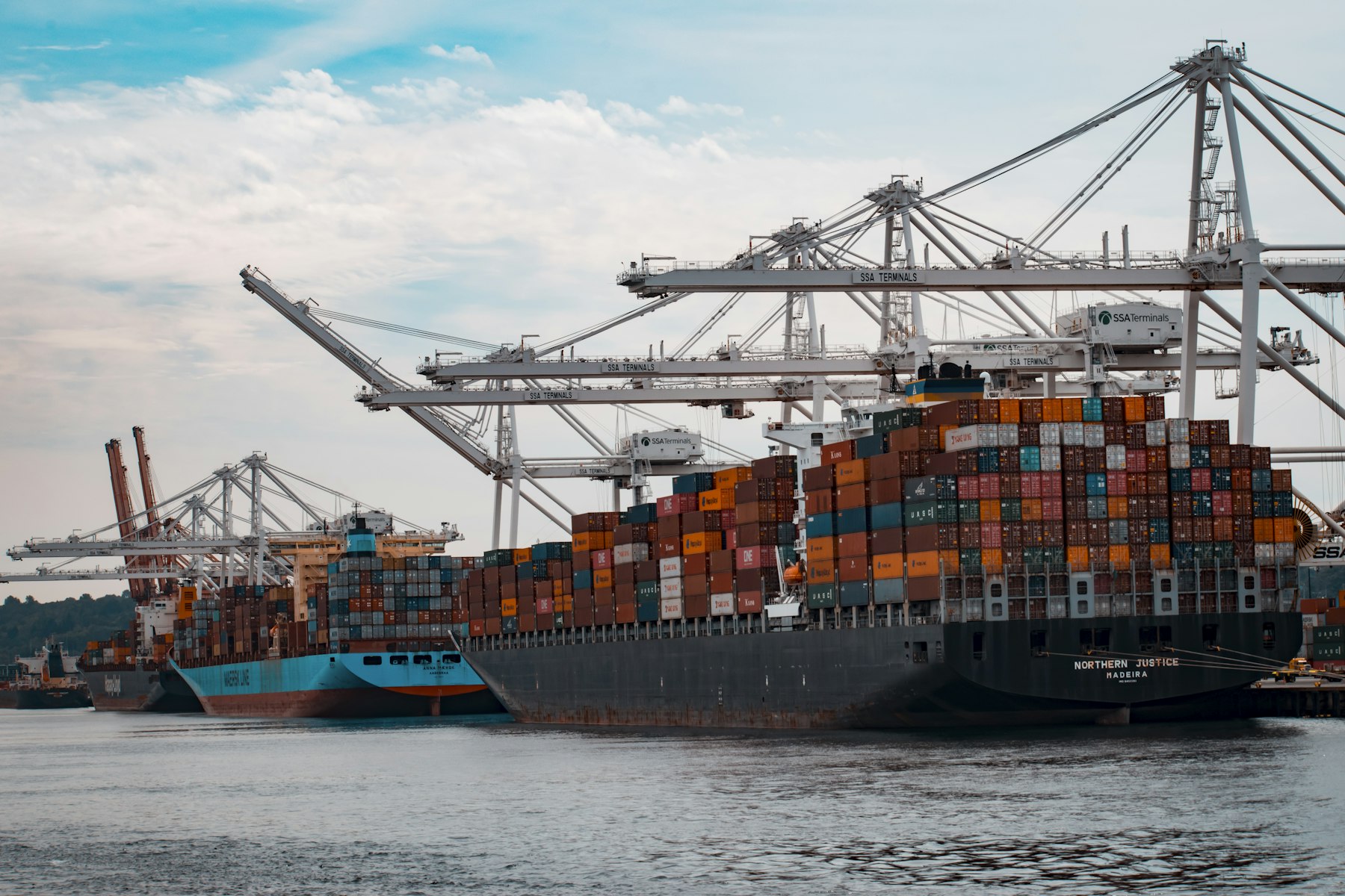 Industrial harbour with cranes and cargo ships